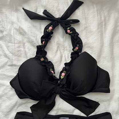 L size•Black flower coquette bikini Set