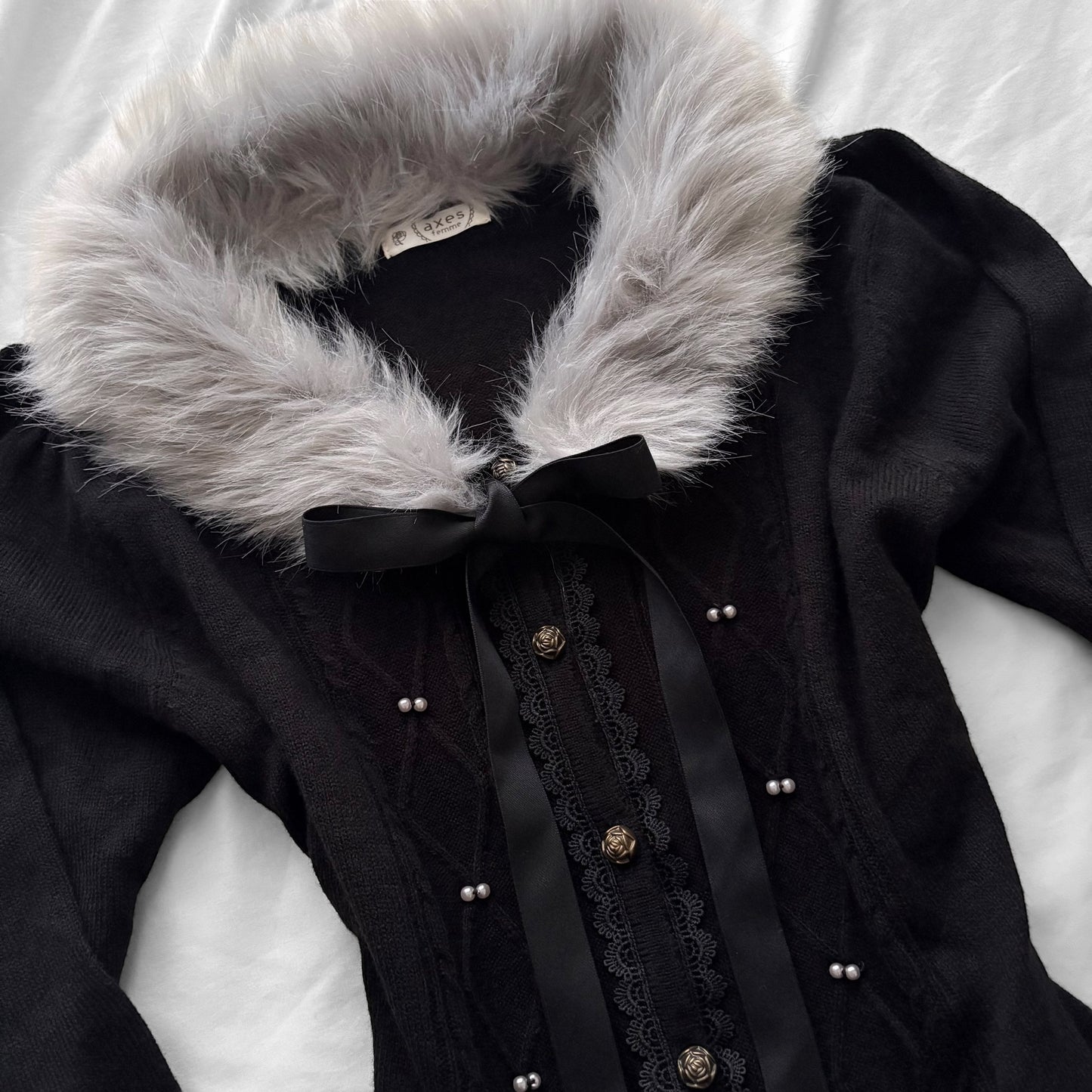 ‘Axes Femme’ Cardigan Top with Faux Fur