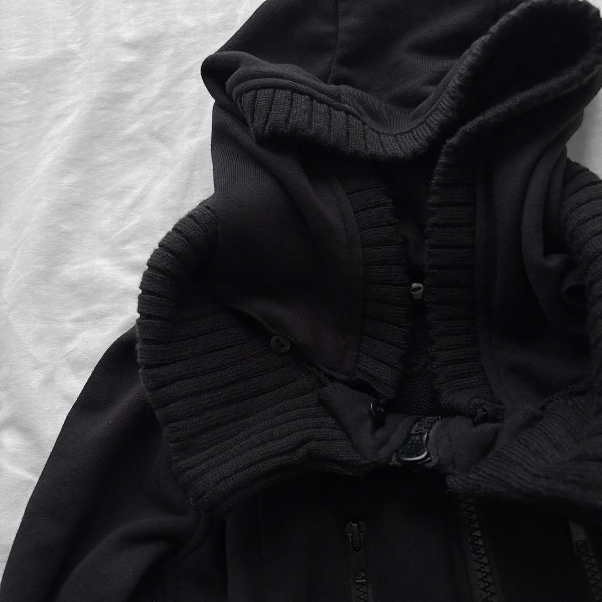 Black Military-Inspired Jacket with a Removable Hood
