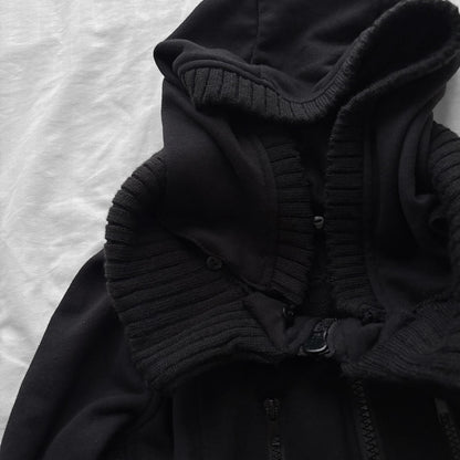 Black Military-Inspired Jacket with a Removable Hood