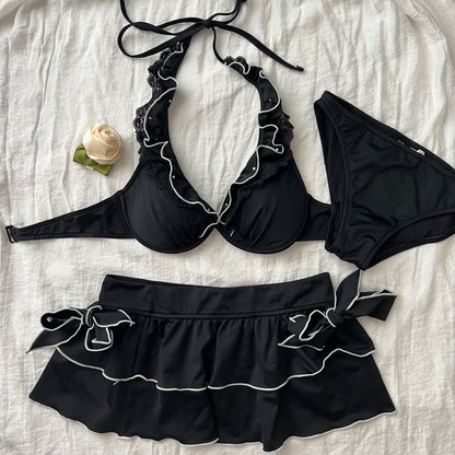Rhinestones frilly bikini set