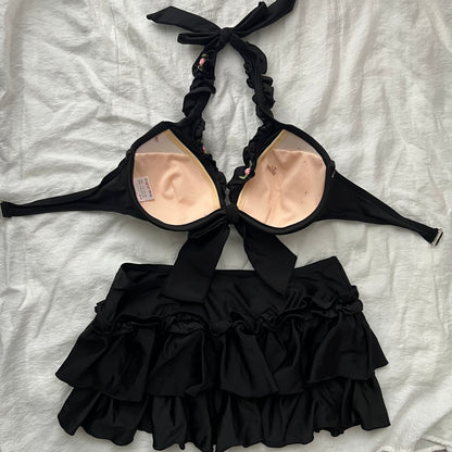 L size•Black flower coquette bikini Set