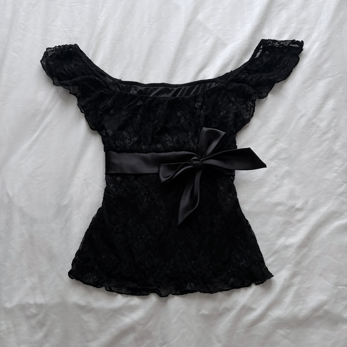 Cute Black Lace & Ribbon Top