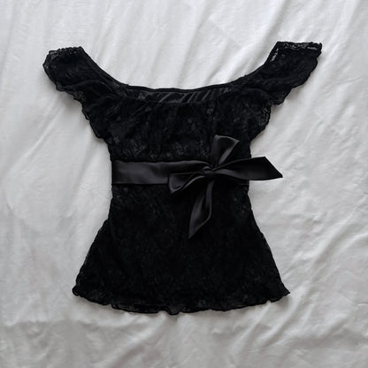 Cute Black Lace & Ribbon Top