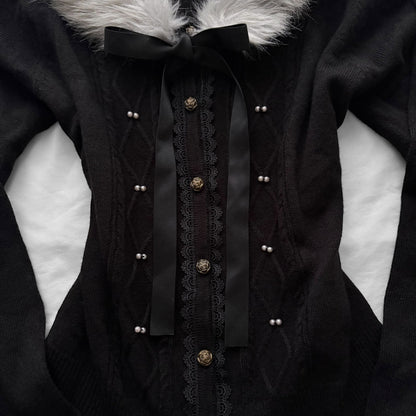 ‘Axes Femme’ Cardigan Top with Faux Fur