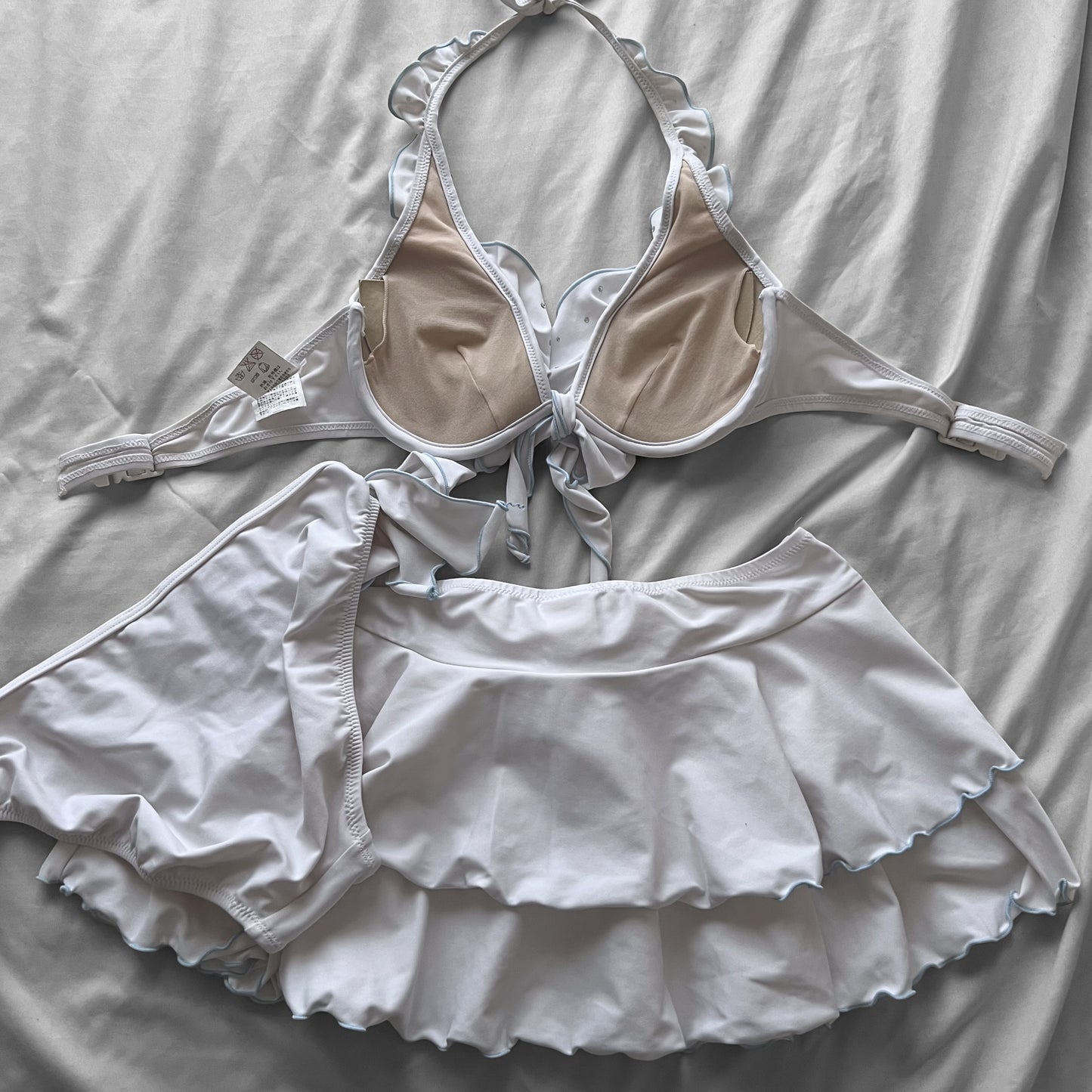 M size•White & Baby Blue hem bikini Set