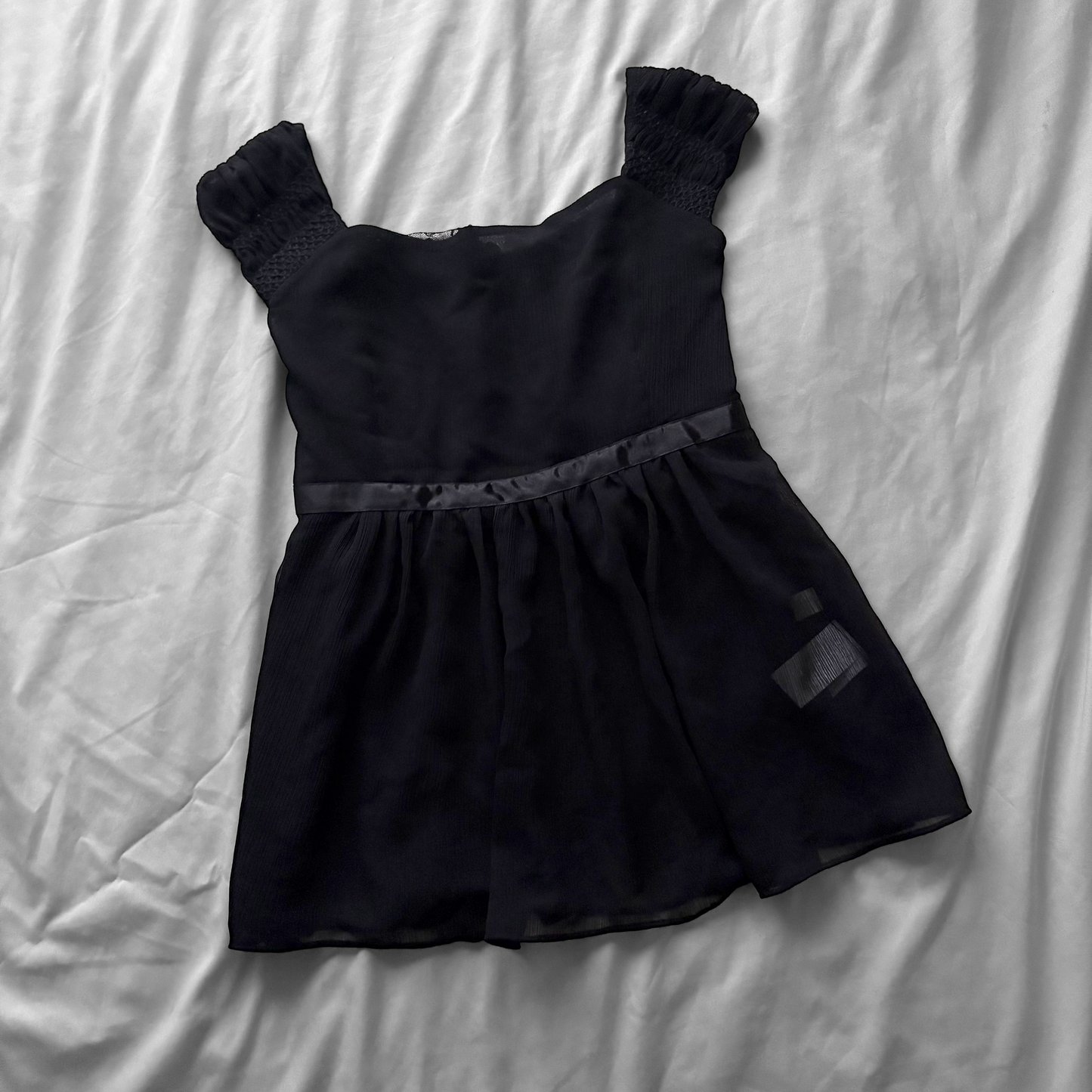 Black Ruffle Lace & Ribbon Top