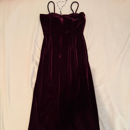 Burgundy velvet slit dress