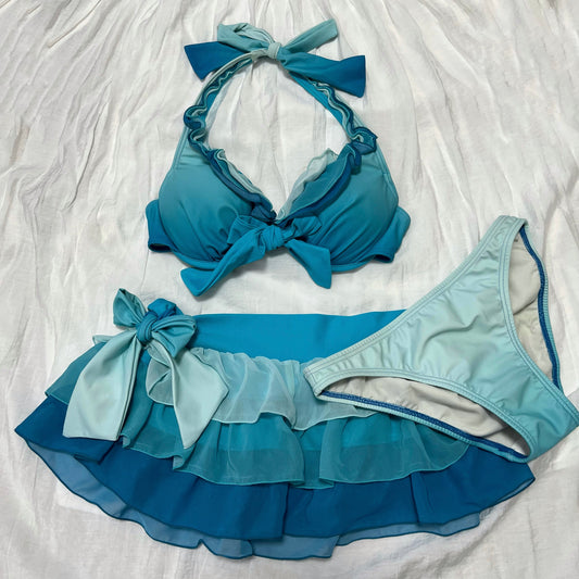 Women's Blue Ruffles Bikini-Tankini set