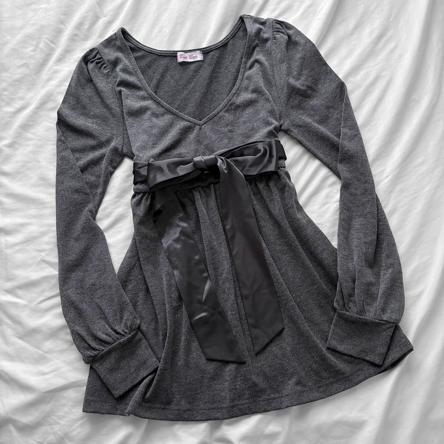 Grey Ribbon babydoll Top