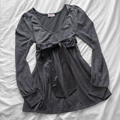 Grey Ribbon babydoll Top