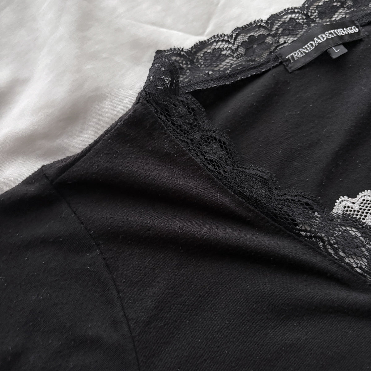 Black Top With Black & White Lace Detailing