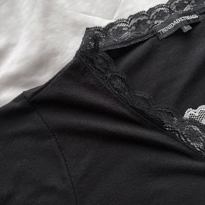 Black Top With Black & White Lace Detailing
