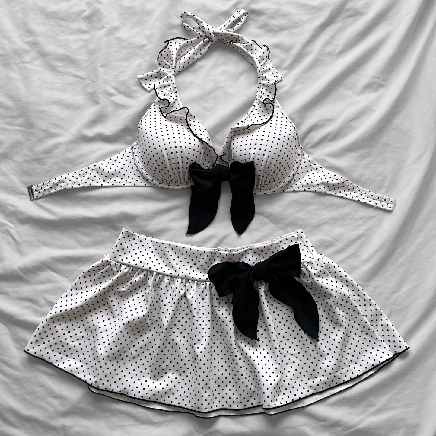 L size•White polka dots bikini Set