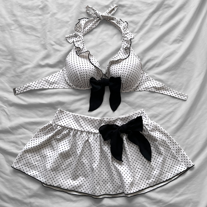 L size•White polka dots bikini Set