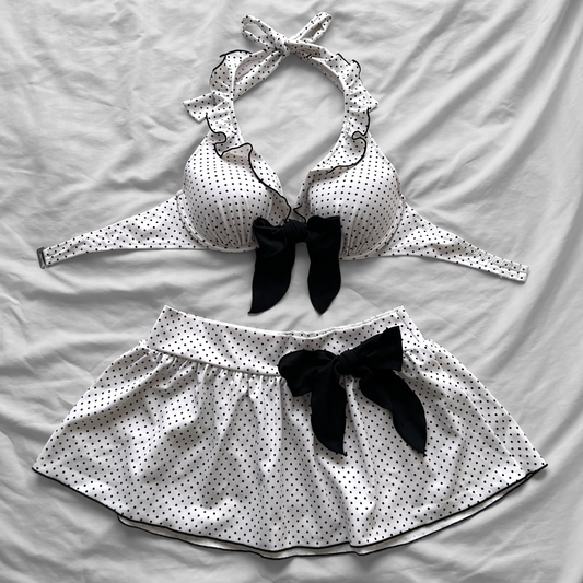 L size•White polka dots bikini Set
