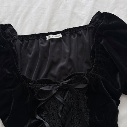 ‘Axes Femme’ Black Velvety Corset Top