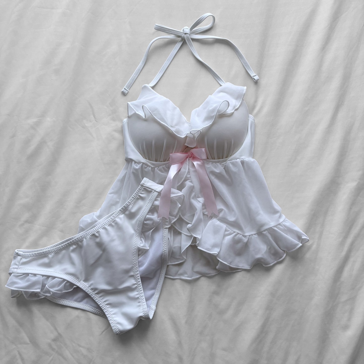 M size•White Babydoll Bikini Set
