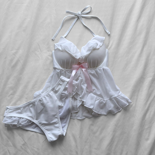 M size•White Babydoll Bikini Set
