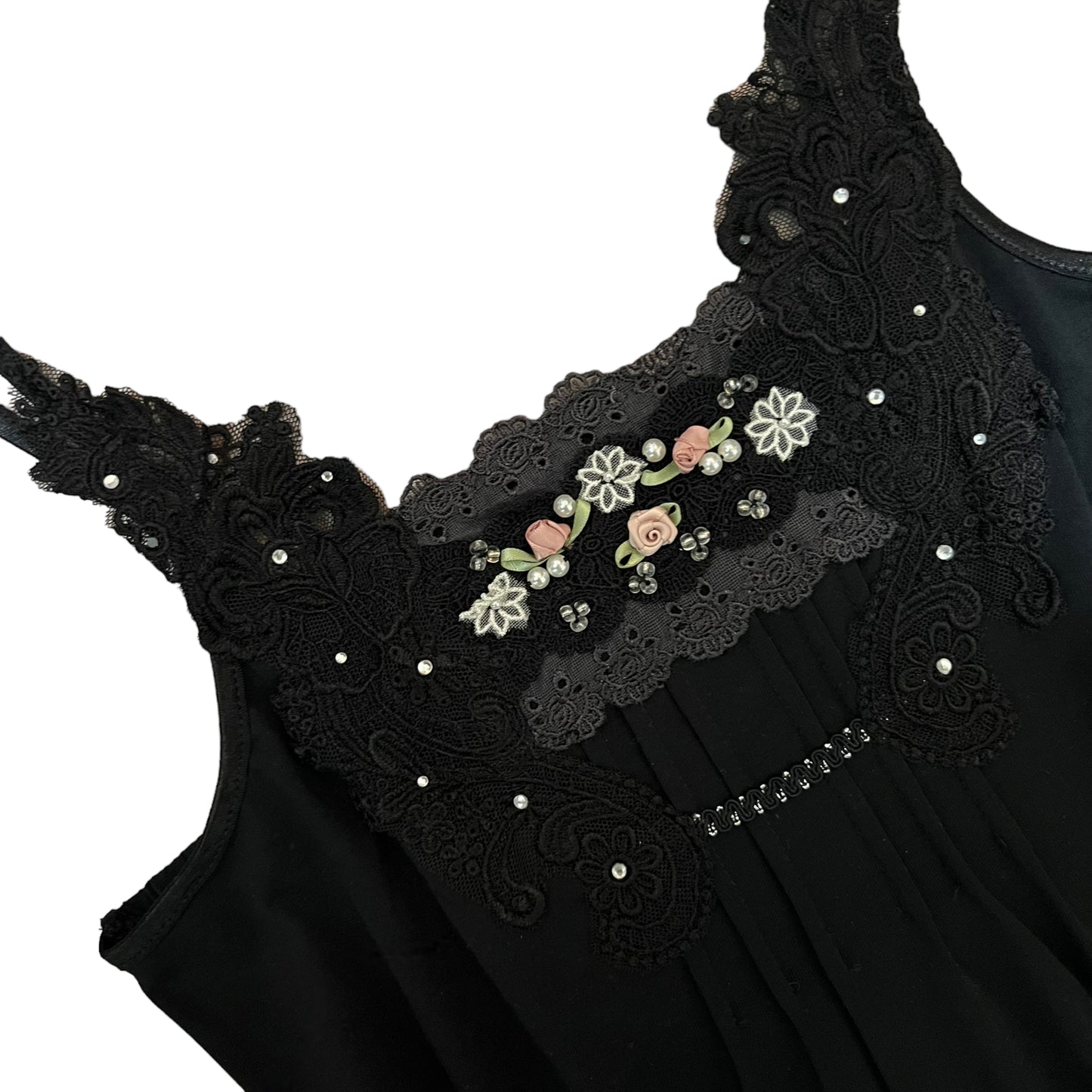 ‘Axes Femme’ Flowers and Rhinestones black Cami