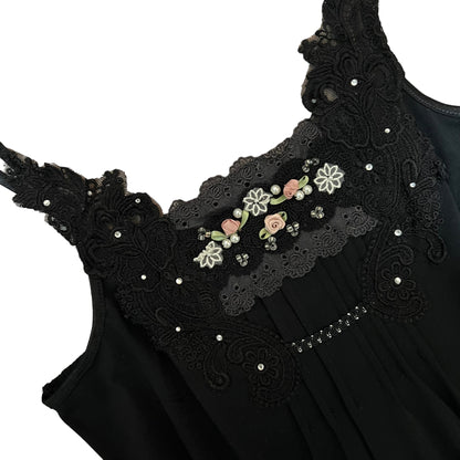 ‘Axes Femme’ Flowers and Rhinestones black Cami