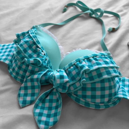 S size•Turquoise plaid & lace bikini Set