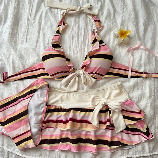 Soft striped frills bikini set