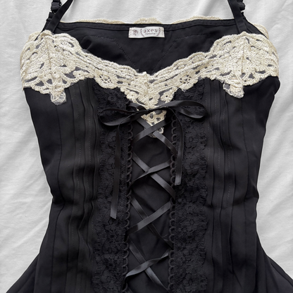 ‘Axes Femme’ Black & Lace Corset Top