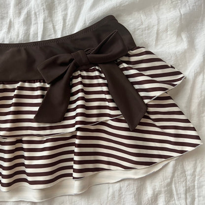 Bow striped bikini set