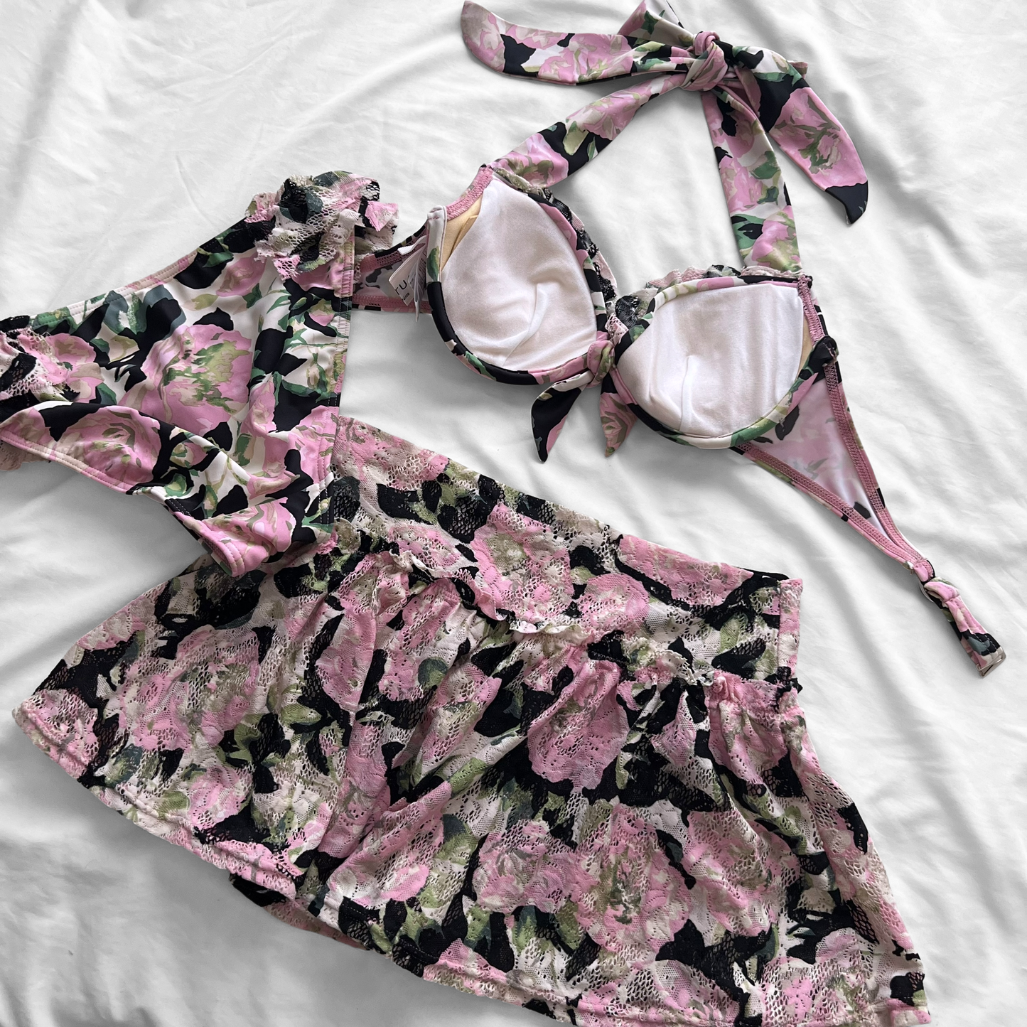 S size•Pink Floral & lace bikini Set