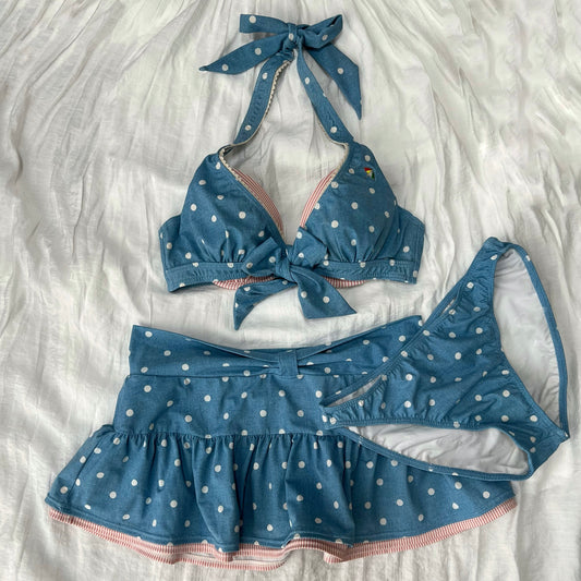 Women's Blue Polka dot Bikini-Tankini set