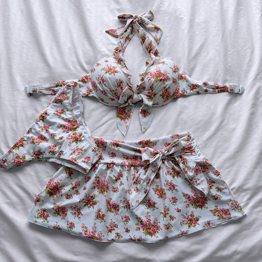 L size•White Floral bikini Set