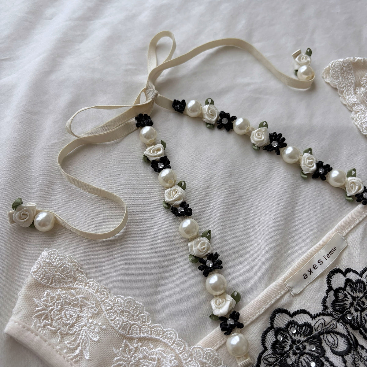 ‘Axes Femme’ Creamy Lace & Roses Cami Top