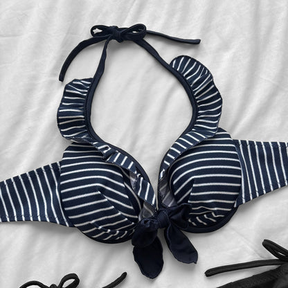 L size•Navy & White stripes bikini Set