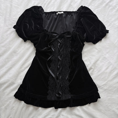 ‘Axes Femme’ Black Velvety Corset Top