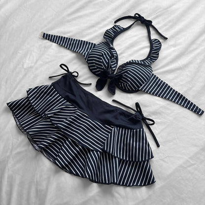 L size•Navy & White stripes bikini Set