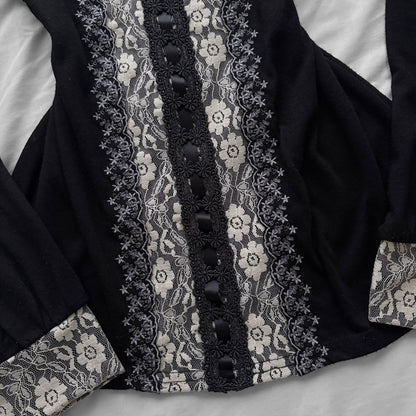 ‘Axes Femme’ Black Top with White Lace Details