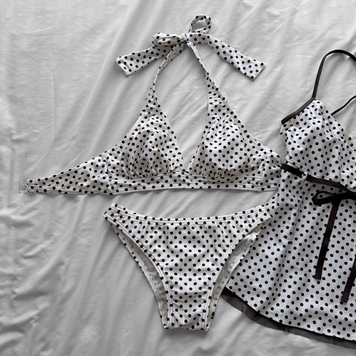 M size•White& Brown polka dot bikini Set