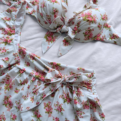 L size•White Floral bikini Set
