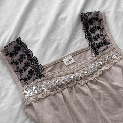 ‘Axes Femme’ beige Lace & sequins cami Top