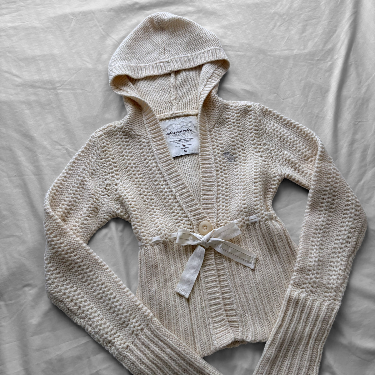 Abercrombie Cream Knit Hooded Cardigan