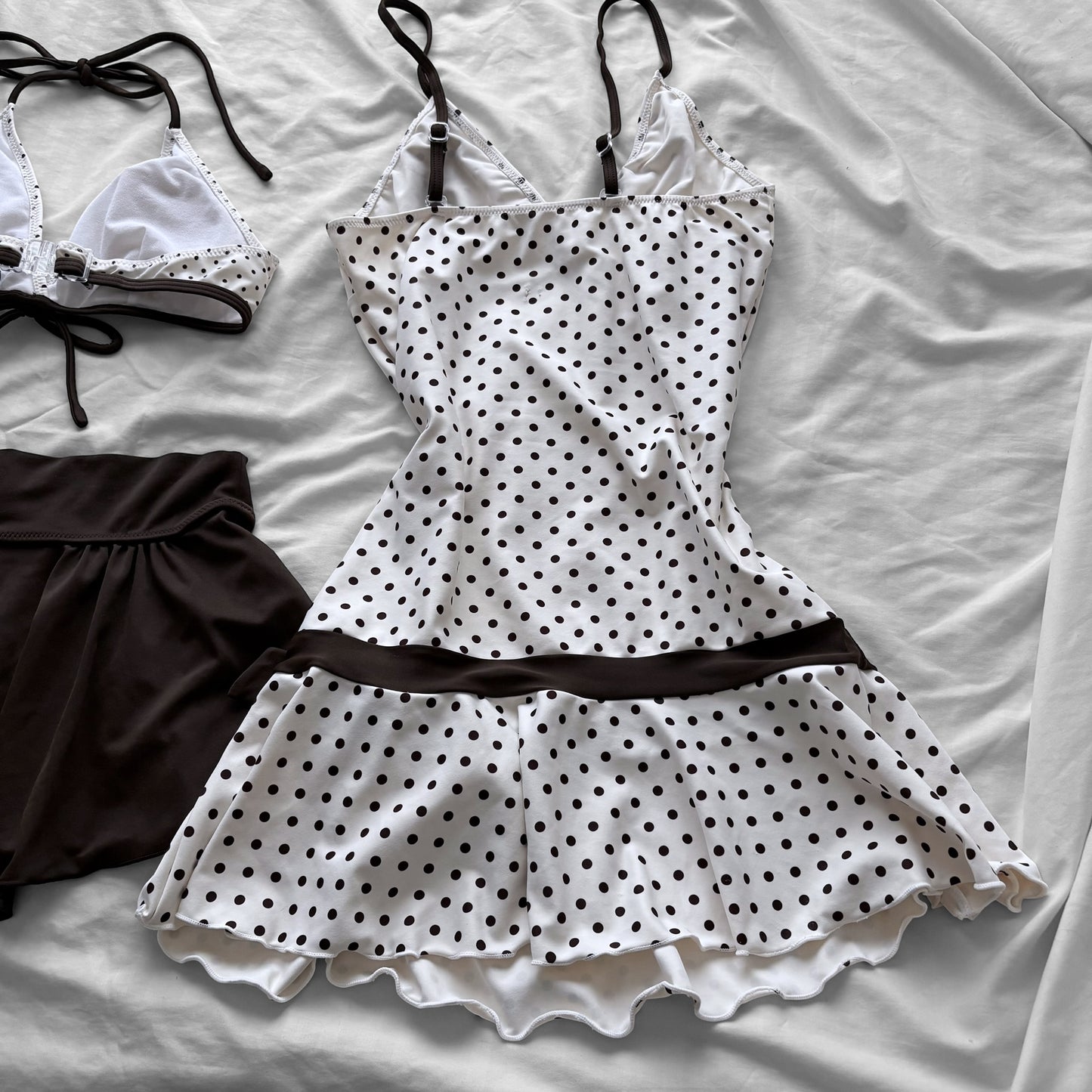 M size•Brown & white polka dot 5-piece bikini Set