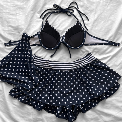 L size•Navy dots & stripes bikini Set