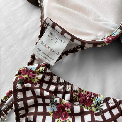 S size•brown plaid & floral bikini Set