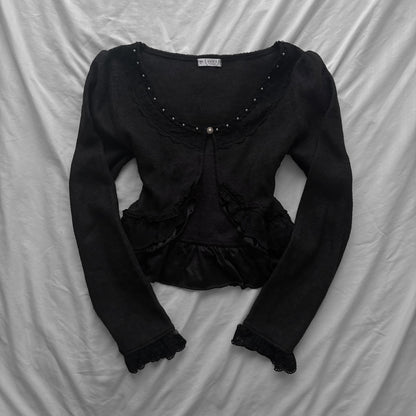 ‘Axes Femme’ Black Cardigan Top With Lace