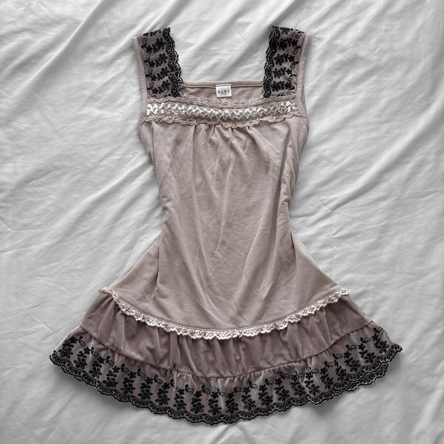 ‘Axes Femme’ beige Lace & sequins cami Top