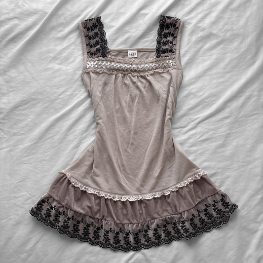 ‘Axes Femme’ beige Lace & sequins cami Top