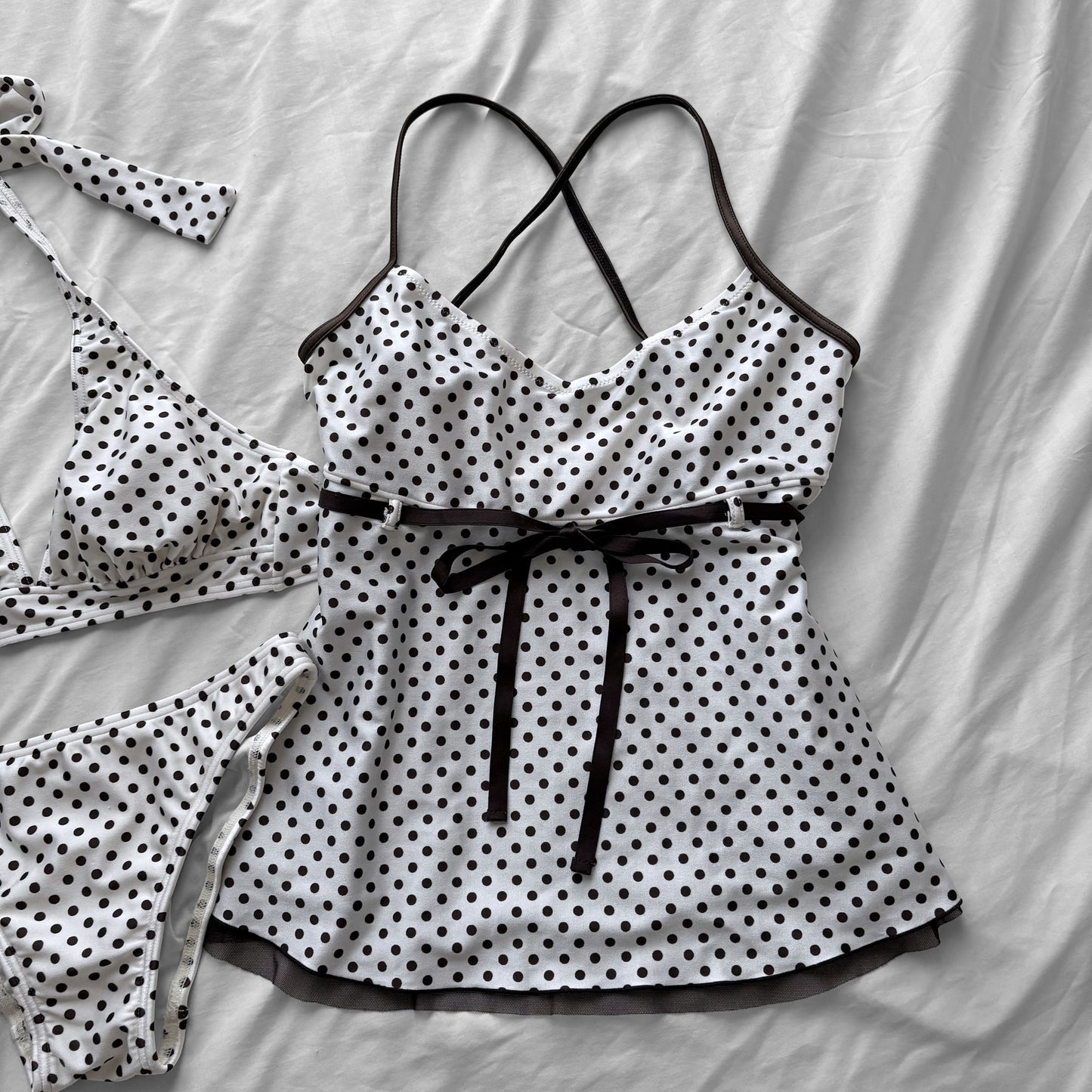 M size•White& Brown polka dot bikini Set
