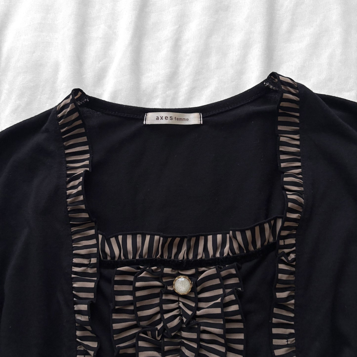 ‘Axes Femme’ Black Frilly Front Top