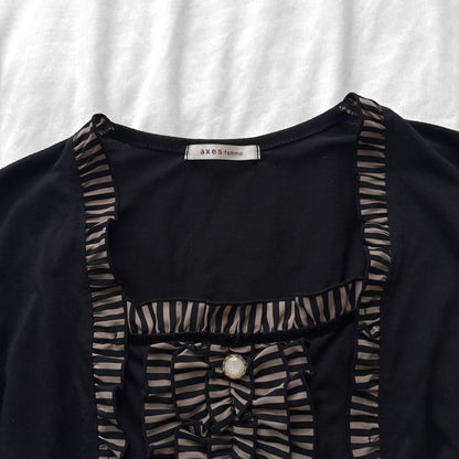 ‘Axes Femme’ Black Frilly Front Top